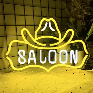 Saloon Neon Sign for the Wall, Retro Vintage Neon Signs for Man Cave, Cowboy LED Neon Lights Gift and Decor for Bar, Restaurant, Man Cave and Home Under, Illuminated Logo Lights, Led Light Letters