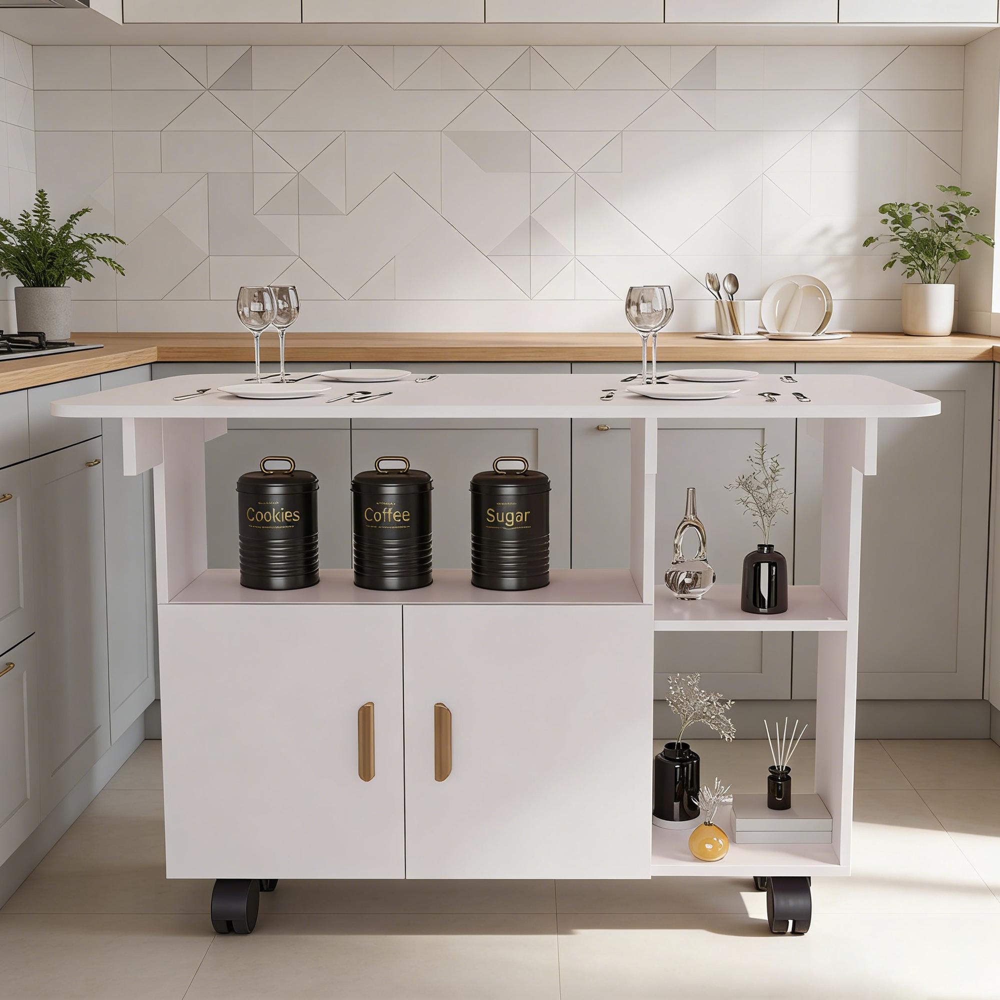 OPUL Modern Movable Folding Dining Table for Small Spaces, Rectangle Drop Leaf Dining Table with Wheels Kitchen Table with Drawer, Multifunction Expandable Table for Dining, Living Room, Farmhouse, RV, Space Saving, White OPUL Modern Movable Folding Dining Table for Small Spaces, Rectangle Drop Leaf Dining Table with Wheels Kitchen Table with Drawer, Multifunction Expandable Table for Dining, Living Room, Farmhouse, RV, Space Saving, White