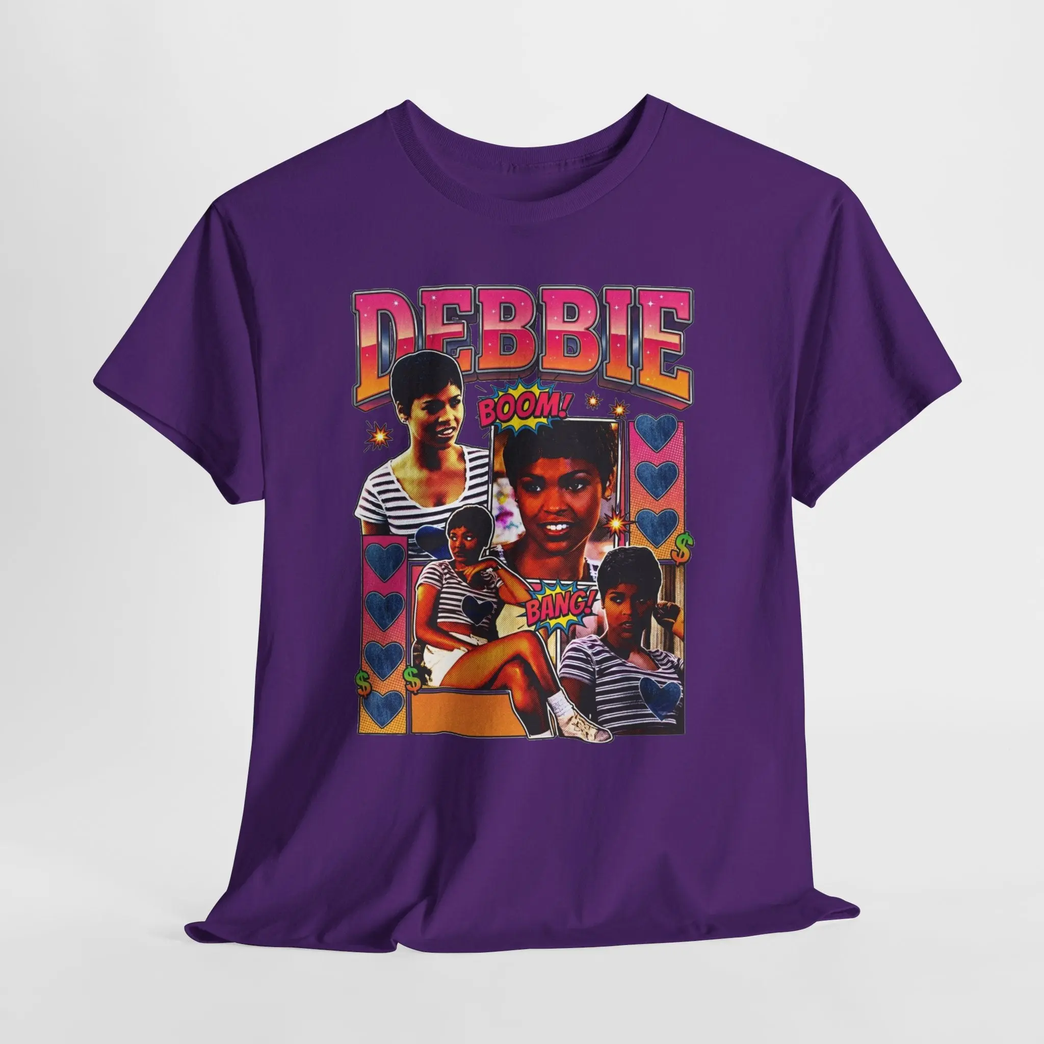 Women's Debbie Retro Collage T-Shirt - 90s Vintage Colorful Prints, Ribbed, Shortsleeve, Straight-Cut Photo Graphic Tee