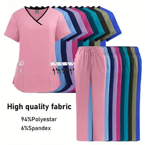 Nurse Uniform Medical Beauty SPA Uniform Matte Nursing Health Care Matte Set Women's Dress Top+Pants Set Wholesale