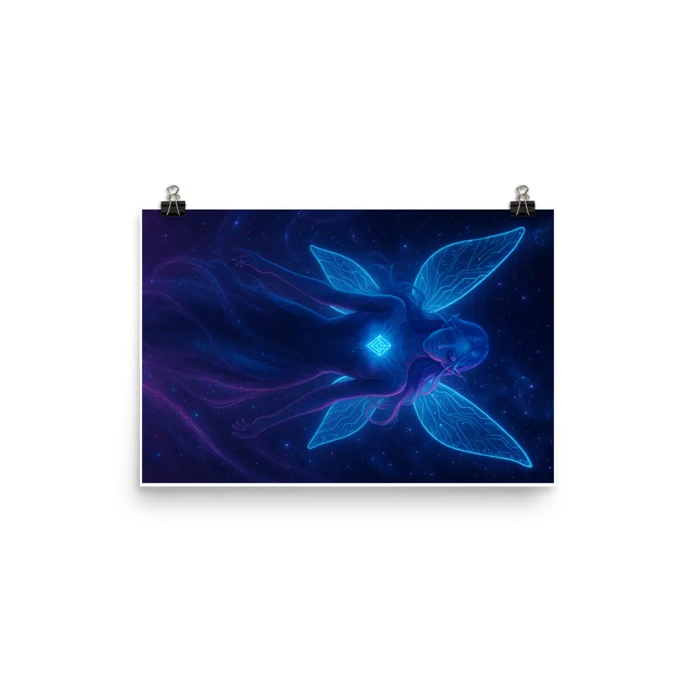 EvaVerse Digital Fairy Core Poster — Neon Tech Fantasy Wall Art