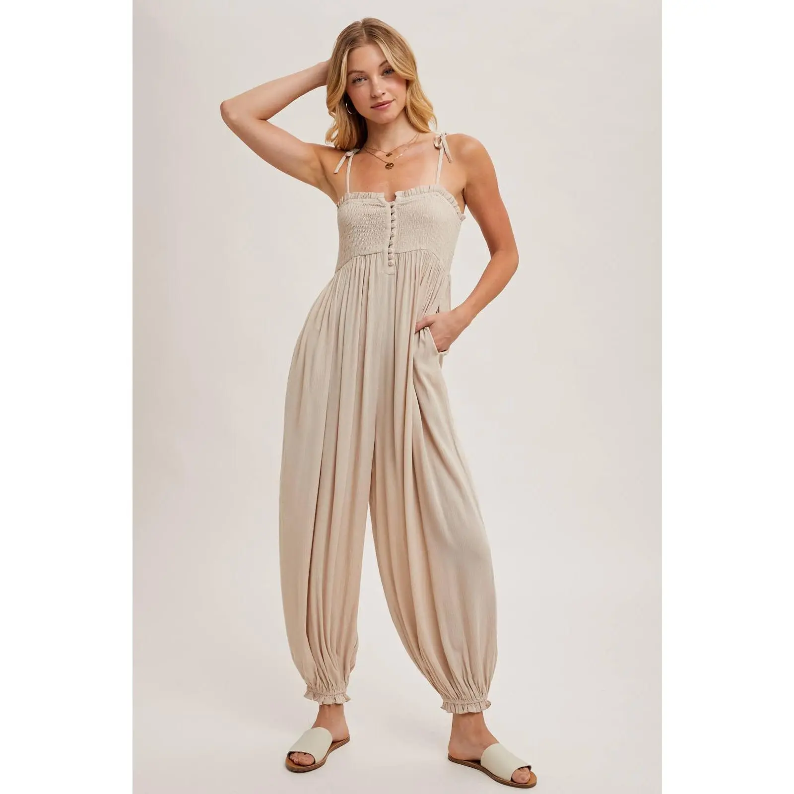 Gauze Smocked Jumpsuit
