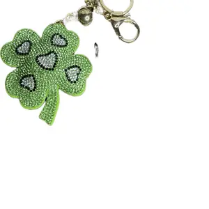 Clover Bag Charm or Keychain with Sparkling Rhinestones and Silver Lobster Clasp for Lucky Accessory