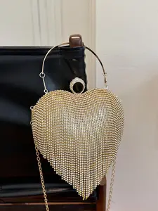 Women's Elegant Rhinestone Decorated Evening Bag, Exquisite Heart Shaped Chain Strap Crossbody Bag, Trendy All-match & Exquisite Bag for Party Decor