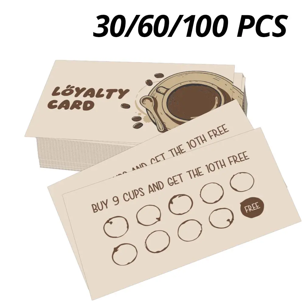 30/60/100 Pcs Dual-Sided Coffee Shop Loyalty Cards, Customer Marketing Cards, Promo Card, Card Design, Buy 9 Get 1 Free, 9x5.4 Cm, Suitable for Cafes, Tea Shops, Restaurants