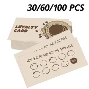 30/60/100 Pcs Dual-Sided Coffee Shop Loyalty Cards, Customer Marketing Cards, Card Design, Buy 9 Get 1 Free, 9x5.4 Cm, Suitable for Cafes, Tea Shops, Restaurants