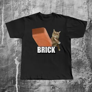 Funny Cat Throwing Brick T-shirt, Meme Shirt, Silly Cats Tee, Unhinged Clothes, Brainrot Shirts, Cat Lover Gifts, Stupid Gifts, Weird Tshirt Cotton Fabric  Top Alternative Classic Elastic Knit Ribbed Seamless Sleeve Small Smooth Stylish