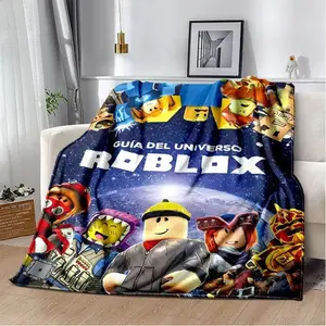 2025 New Style Roblox Inspired Cartoon Game Blanket Cute Gamer Throw Blanket Cozy Soft Flannel Blanket for Bed Sofa Couch Lightweight Breathable Kids Teens Gift Aesthetic Room Decor Comfortable Sleeping Blanket Birthday Christmas Gift Idea Viral Cozy