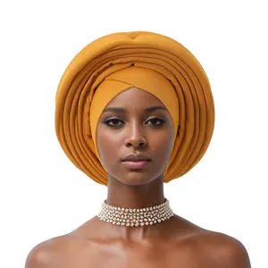 Nigeria Head Ties Wedding Party Headgear Elegant African Headtie Turban Already Made Women's Auto Gele Female Head Wraps