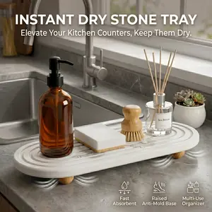 Diatomite Stone Instant Dry Sink Tray - Quick-Dry, Water-Absorbing, Anti-Slip Home Organizer for Bathroom Counter & Kitchen, Multi-Functional Caddy & Soap Holder for Modern Homes