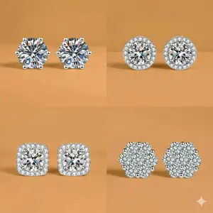 Sparkly Cubic Zirconia Stud Earrings Set, 4 Pairs, 925 Silver Plated,DDMS0020 Hypoallergenic Everyday Earrings for Women