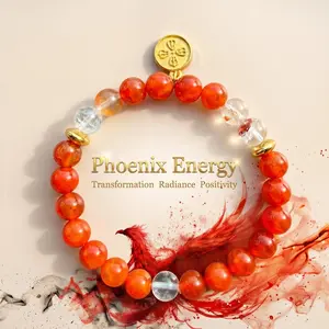 【New Arrival】HCrystyle Phoenix Energy Crystal Bracelet 8mm Sunstone & Ice Fire Agate – Transformation Radiance Positivity, Joy Leadership Personal Power, Tranquility Emotional Balance, Gold Foil Pendant (7.5-8") Bracelet for Women decor