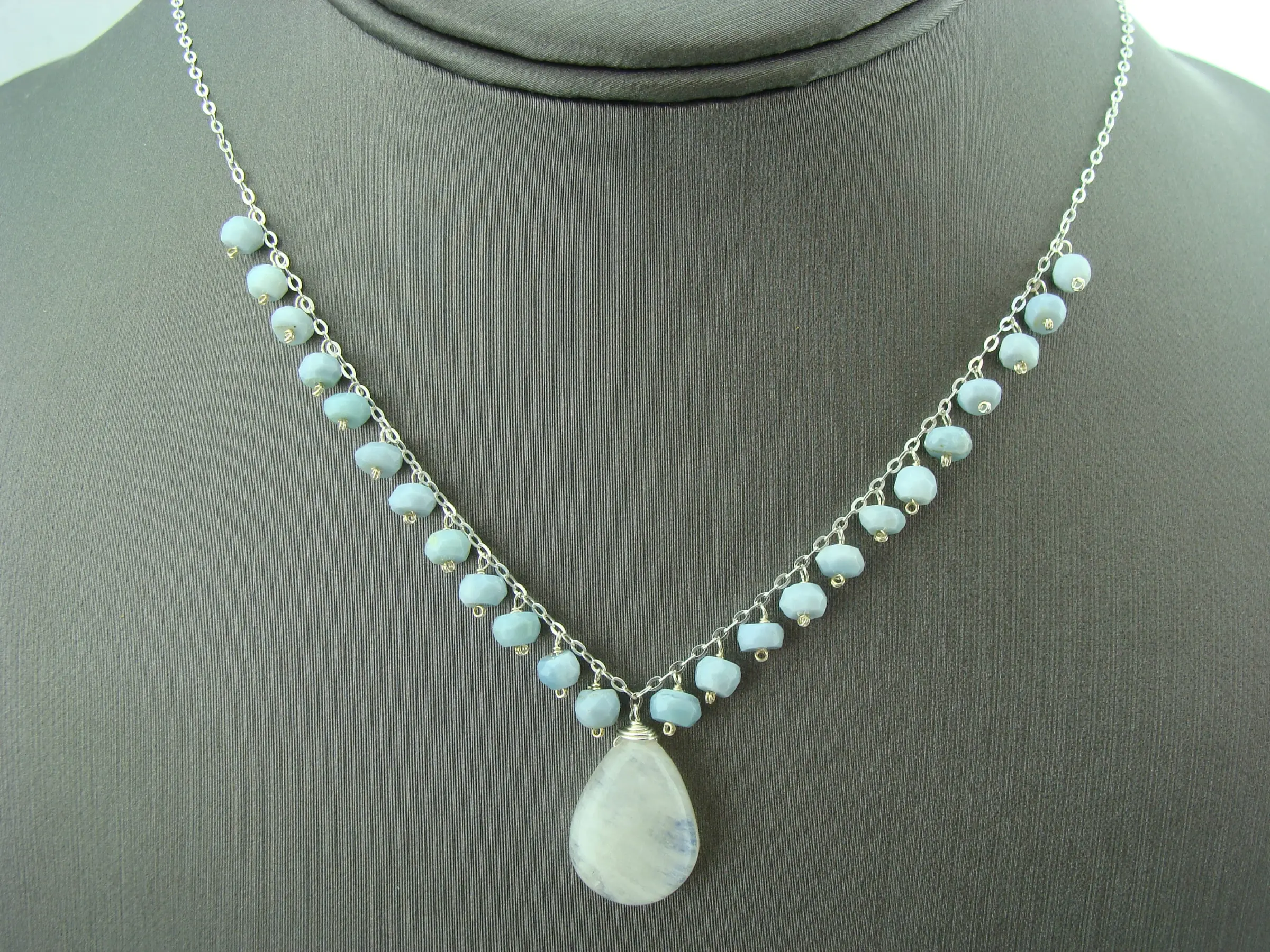 Rainbow Moonstone & Blue Boulder Opal Necklace · 925 Sterling Silver · Flashy Gemstone · June Birthstone Gift for Her