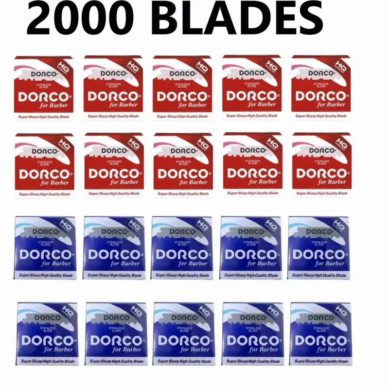 2000 DORCO Single Edge half Pre cut Razor Blades For Professional Barbers Red & Blue