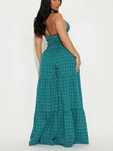 Maribel Plaid Halter Jumpsuit - Green/combo