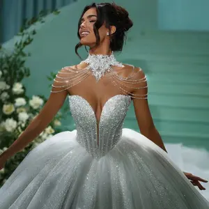 Loverxu 2026 Sleeveless Sweetheart Glittered Beaded Ball Gown - Standard/Custom Ankle-Length Cathedral Princess Bride Wedding Dress for Brides