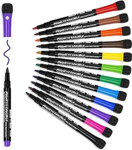 Whiteboard Pens Whiteboard Markers: 12 Magnetic Whiteboard Pens and Eraser set, Fine Tip White Board Pens Colour White Board Markers Erasable,Dry Wipe Markers Thin Whiteboard Pen Kids Dry Erase Marke