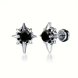 Stainless Steel Retro Cubic Zirconia Star Stud Earrings - Vintage Style with Steel Needle, Hypoallergenic, Unisex, Lightweight & Comfortable