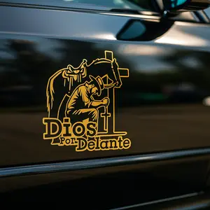 2Pcs Cowboy Dios Por Delante Holographic Car Decal High Definition Waterproof Christian Cross Sticker for Laptops Hardhats Bumpers Helmets Cars & Gear Texan Cowboy Car Sticker