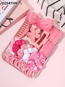 31/26/9pcs Pink Full Category Hair Accessories Set Satin Large Intestine Hair Ring Plush Bow Hair Band Flower Grab Clip Shark Clip Multi-Size Hair Rope Makeup Wash/Daily Street Multifunctional Beauty Hair Accessories Suitable for Valentine's Day New Year