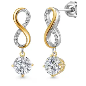 2.06 Cttw IGI Certified Lab Grown Diamond in 925 Silver and 10K Yellow Gold Earrings for Women | Round Center Diamond 1.00 Ct | E-F Color | VS1-VS2 Clarity