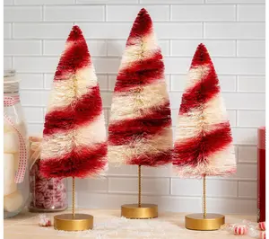 Evergreen Set of 3 Candy Striped Bottle Brush Tree Table Decor