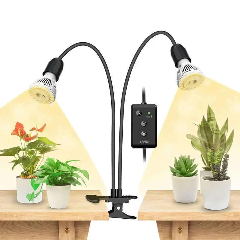 SANSI LED Grow Lights for Indoor Plants, 300W Full Spectrum Gooseneck Clip Plant Grow Lights with High PPFD Growing Power, Auto on Off 4/8/12 Hrs Timer, Grow Lamp with Lifetime Free Bulb Replacement