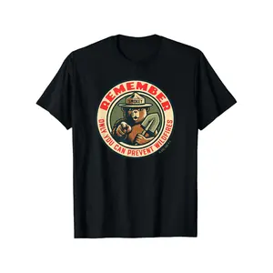 Vintage Smokey Bear "Only You Can Prevent Forest Fires" Graphic T-Shirt Cotton Crew Neck Tee for Men & Women, Retro Casual Short Sleeve Shirt with Unique Art Design, Bear T Shirt