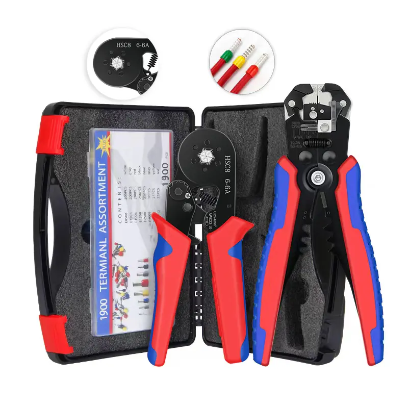 HSC86 - 4A+ Terminal + Multifunctional Wire Stripper Set, Cold - Press Terminal Crimper, Crimping Plier Combo