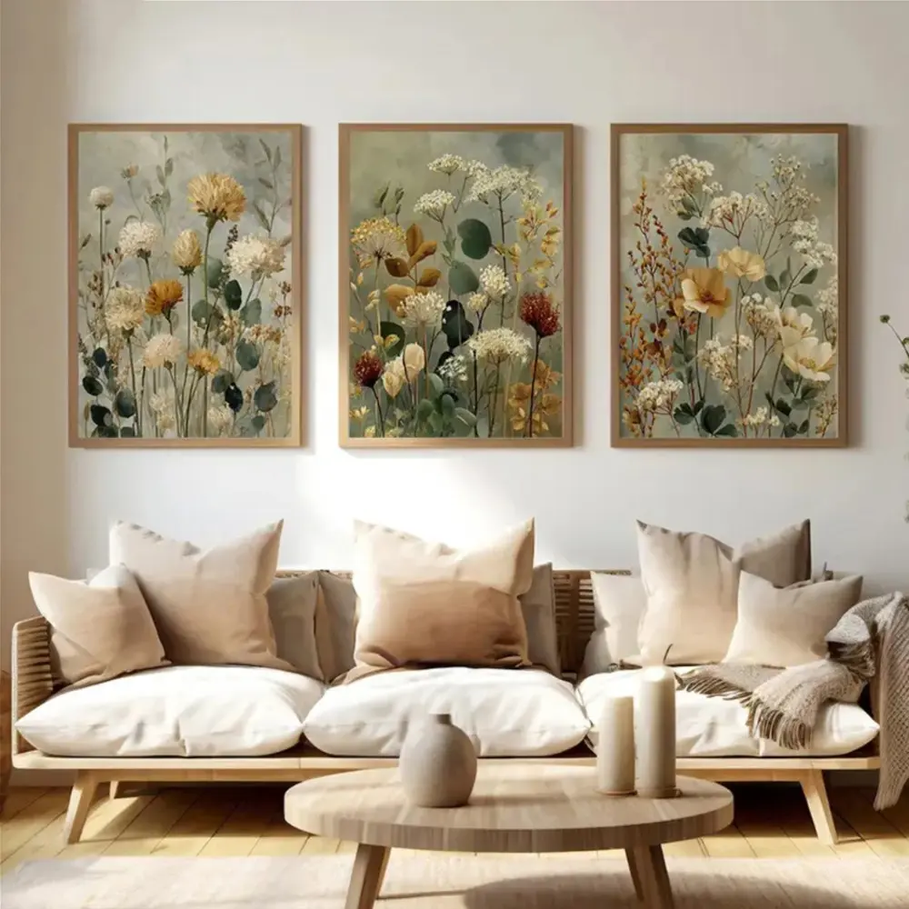3 Pieces Boho Floral Botanical Art Prints, Modern Colorful Flower Wall Mural, Vibrant Energy Home Art, Eclectic Gallery Decor, Vivid Tone Poster, Wall Decor for Living Room and Balcony, Framed or Unframed.