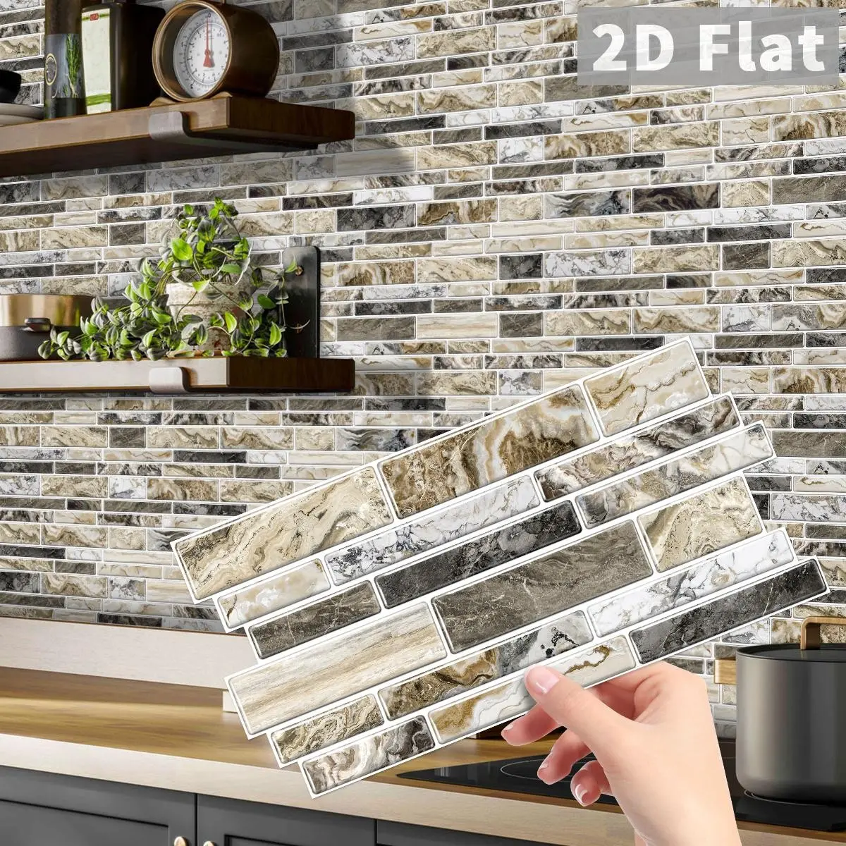 Modern Peel & Stick Backsplash Tiles, Striped Marble Waterproof Decorative Square Stickers, Marble Pattern Sticker, PVC Waterproof Stickers, DIY Easy for Kitchen Bathroom, 12/24/48 Pieces