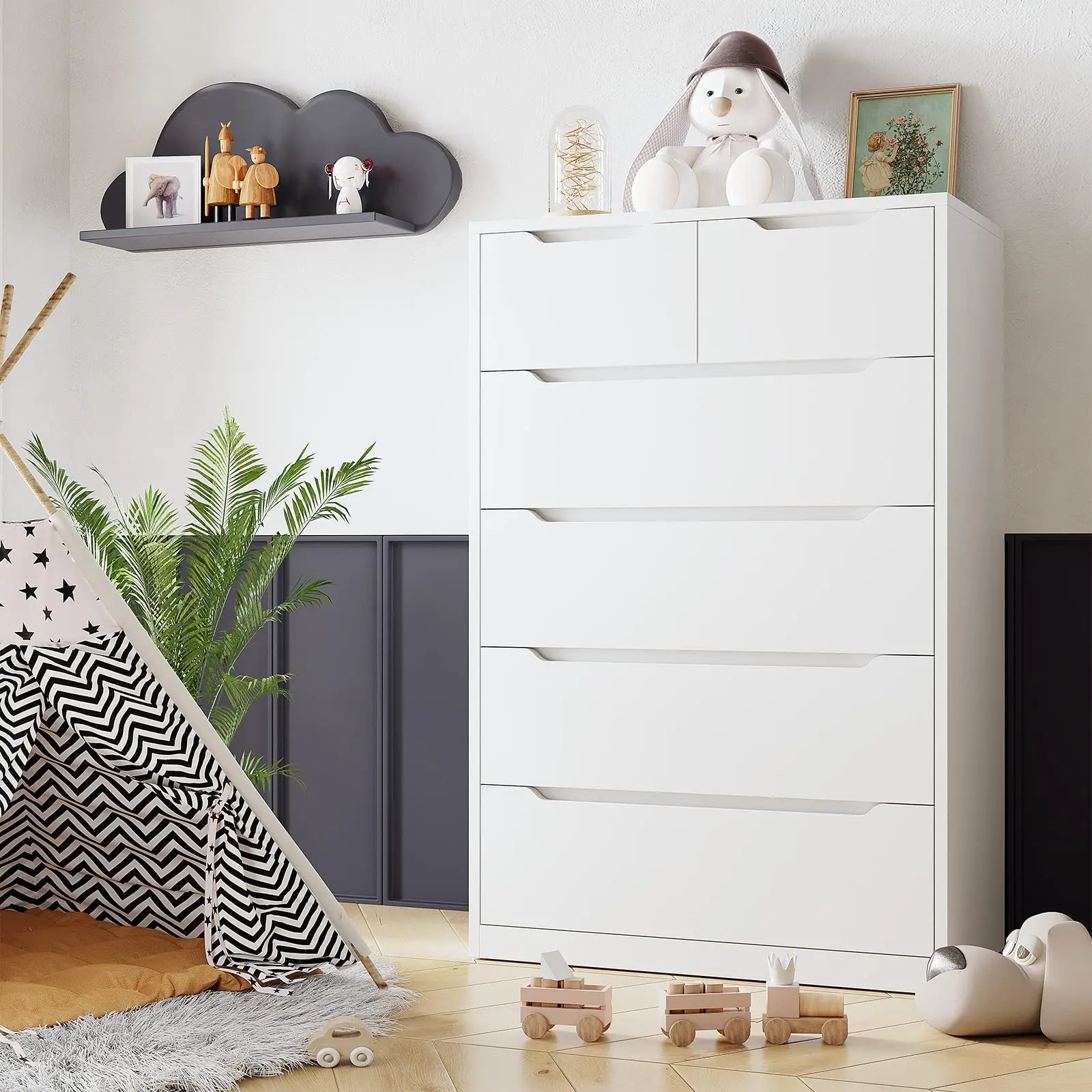 Raybee 6 Drawers Dresser for Bedroom, Modern Chest of Drawers, Black Dresser with Large Organizer, Deep Drawer and Smooth Metal Rail