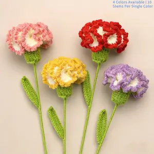4 ColorsHandmade Crochet Carnation Yarn Flowers, 10 Stems/Pack,  Knitted Artificial Forever Flowers, Woven Bouquet, Mother's Day  Home Decor, Crochet Floral, Birthday Gift for Her, DIY Finished Flower Arrangement,Graduation Gift, Wedding Decor，Home Decor