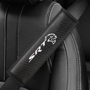 Dodge Srt Car Accessories Seat Belt Shoulder Cover, Car Interior Accessory, PU Leather & Carbon Fiber Stripe Design, Enhances Driving Comfort, 1pc/2pcs Option