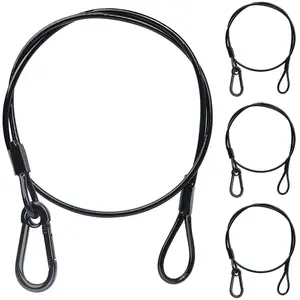 Lighting Safety Cable with Loops, Stage Light Safety Cable Black Security Chain Hanging on Trusses, Stainless Steel Lanyard