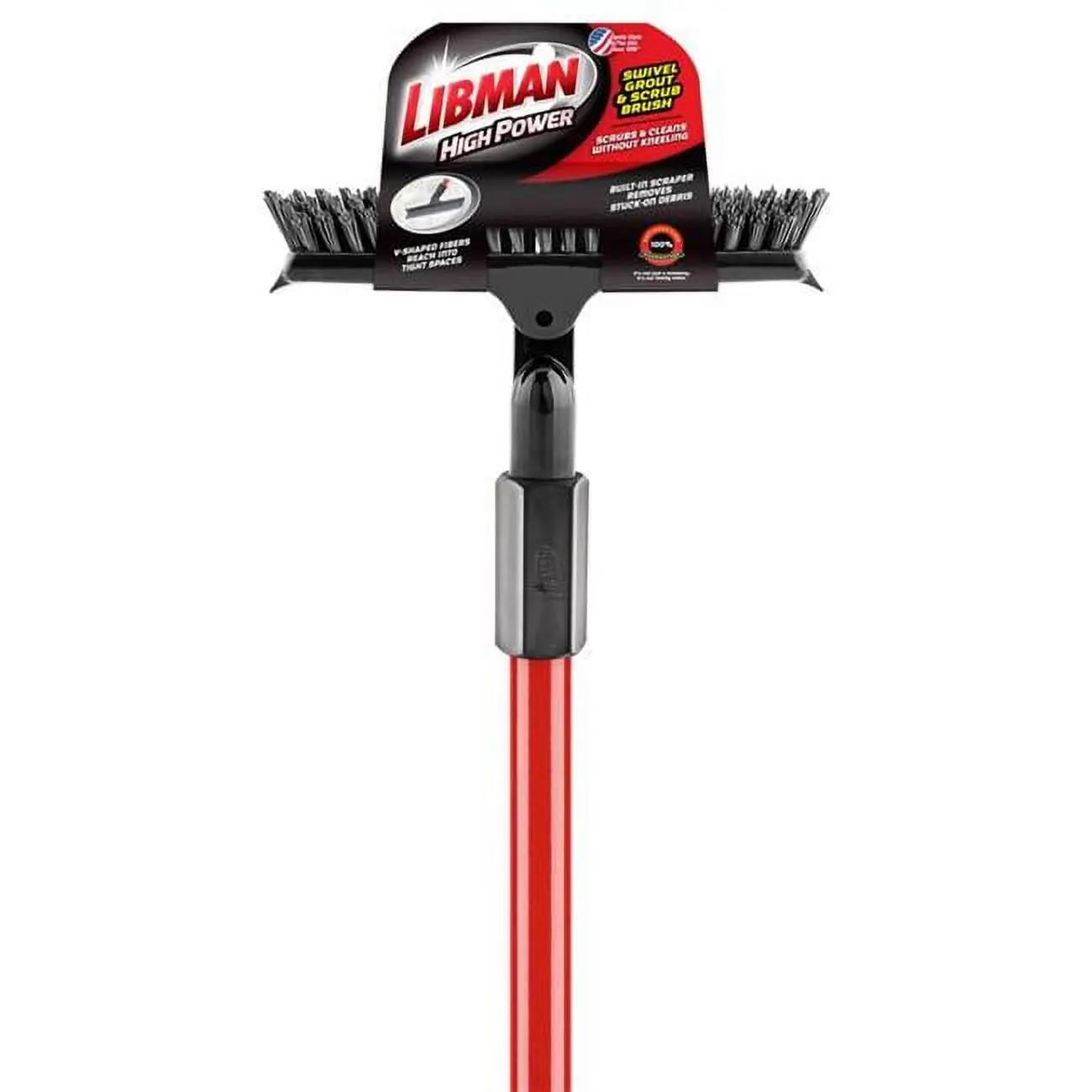 Libman 1028593 Swivel Grout & Scrub Brush (Pack of 6, Red) - 10 in. Head Width, 1.5 in. Bristle Length, 3 in. Scrub Head Depth, 60 in. Steel Handle, 5 in. Handle Grip, Stiff Bristles