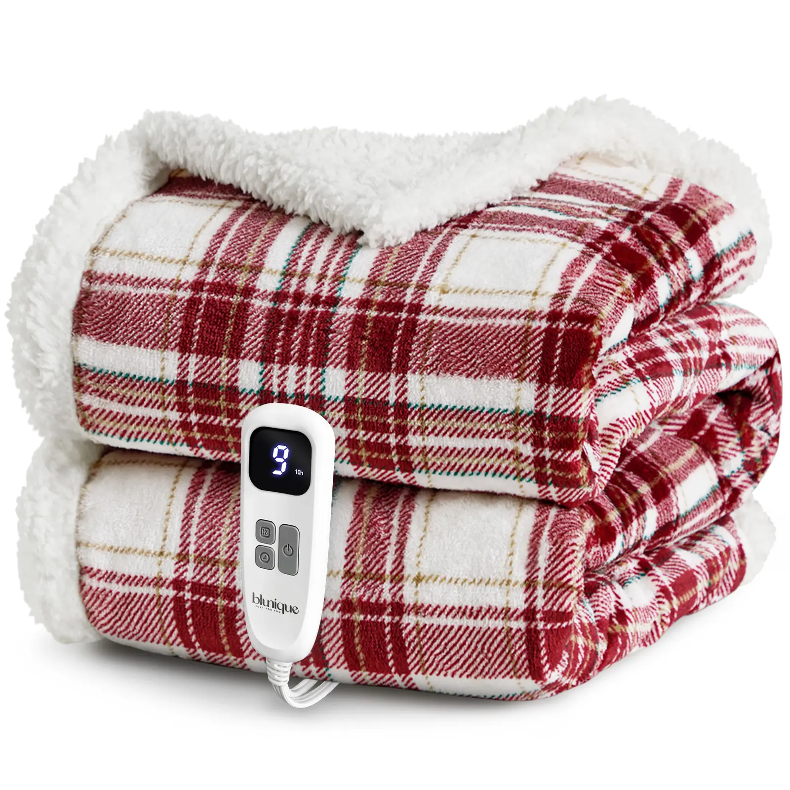 【Best Gift】BLUNIQUE Cow-Print Electric Heated Blanket 10 Heat Levels 4-Hour Auto-Off Machine Washable Cozy Sherpa Flannel 50x60 Inches Quick Heating Safety Certified Heater Automatic