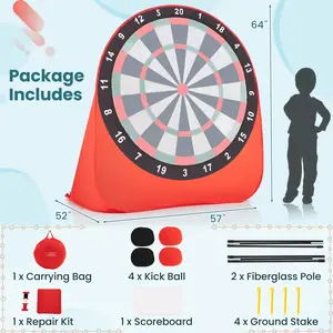 COSTWAY - Large Dart Board for Kids with 4 Kick Balls-Red