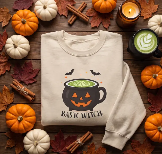 Basic Witch Pumpkin Cauldron Sweatshirt | Halloween Witchy Crewneck