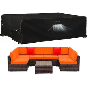 Patio Furniture Set Cover, Outdoor Sectional Sofa Couch Set Covers , Garden Dining Table Chair Set Cover Outside Rectangular Heavy Duty Weatherproof 120" L x 90" W x 35" H Black