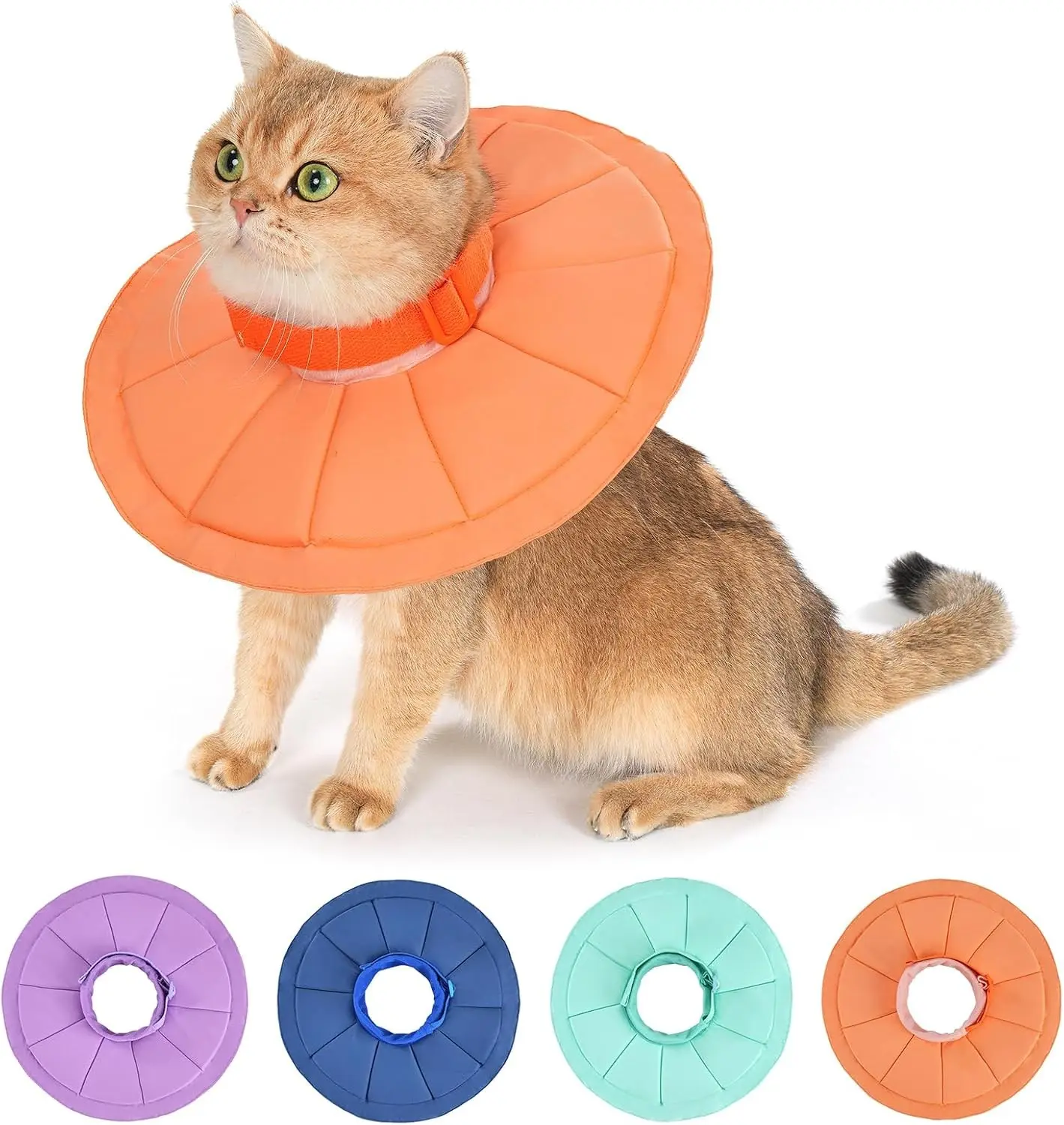 Adjustable Cat Recovery Collar Soft Lightweight Water Resistant Donut Cone for Cats After Surgery Anti-Lick Protective E-Collar for Healing -Orange(M)