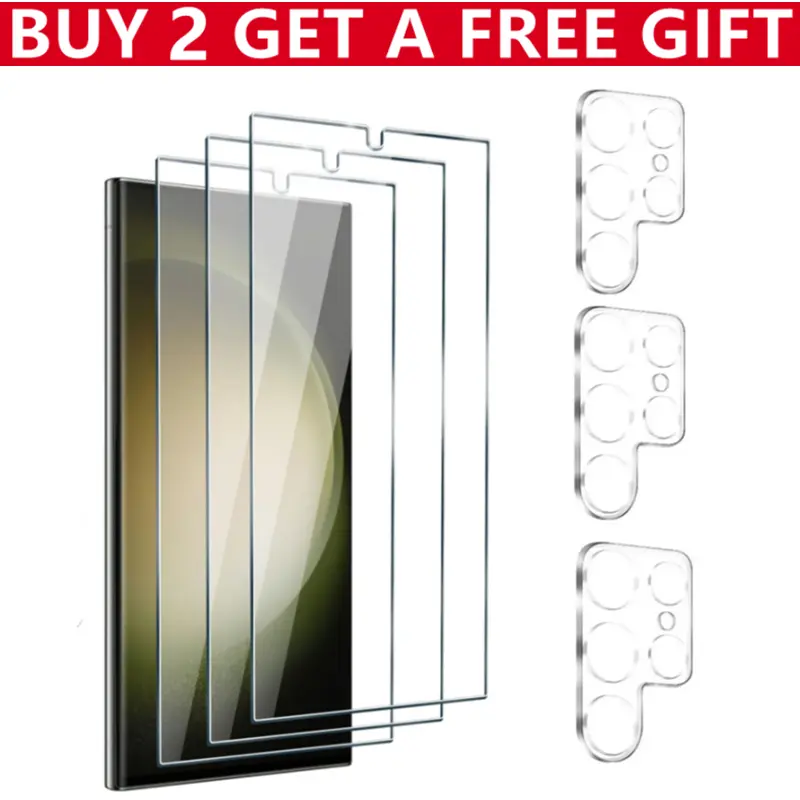 3Pcs Tempered Glass Screen Protector & 3Pcs Camera Lens Protector for Samsung Galaxy S24 Ultra/S24 Plus/S24 Cover Protection