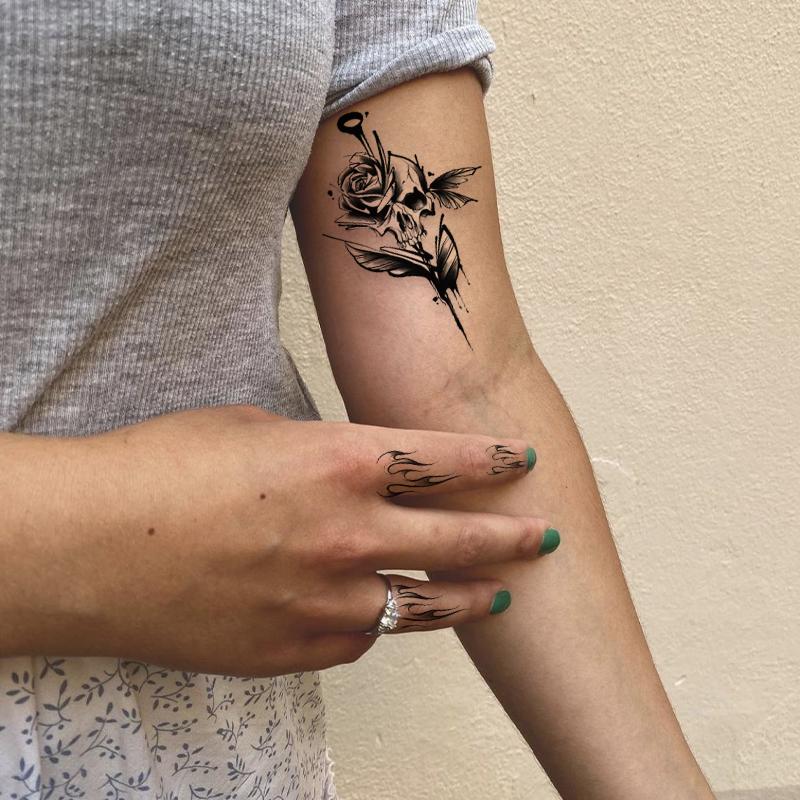 34 Sheets Temporary Tattoos Stickers, 10 Sheets Fake Body Arm Chest Shoulder Tattoos for Men or Women with 24 Sheets Tiny Black