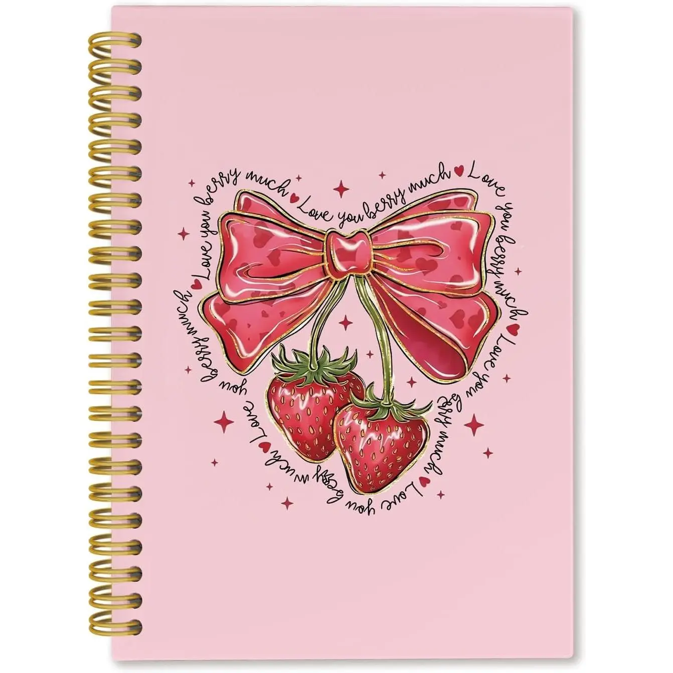 Pink Bow Strawberry Notebook Journal,Cute Strawberry Bow for Women,Pink Preppy School Supplies Notebooks Journals for Teen Girls,5.5x8.3 Inch