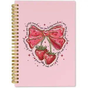 Pink Bow Strawberry Notebook Journal,Cute Strawberry Bow for Women,Pink Preppy School Supplies Notebooks Journals for Teen Girls,5.5x8.3 Inch