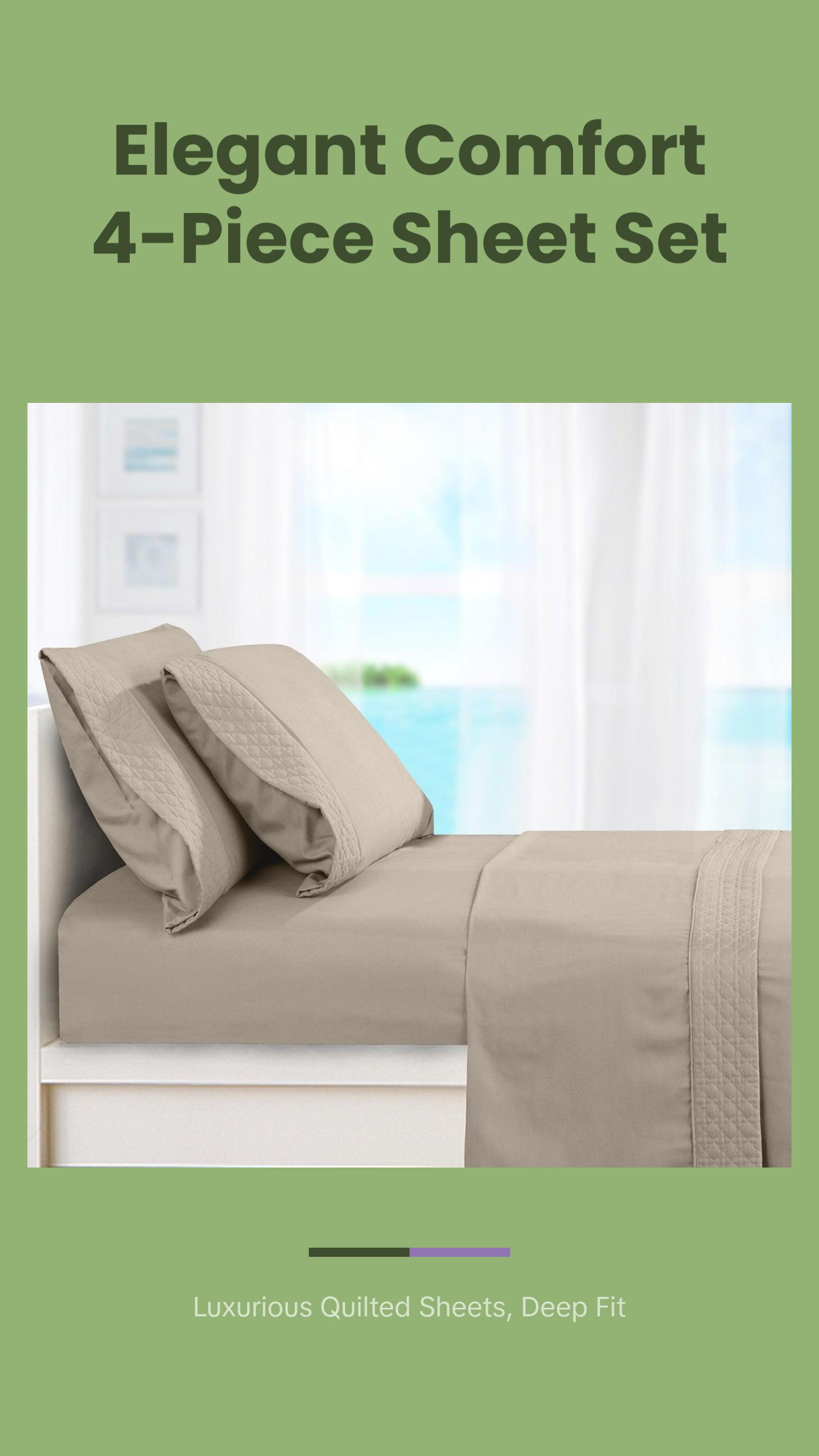 Elegant Comfort Quilted 4-Piece Sheet Set - Premium Hotel Quality with Deep Pocket and Quilted Hem Design