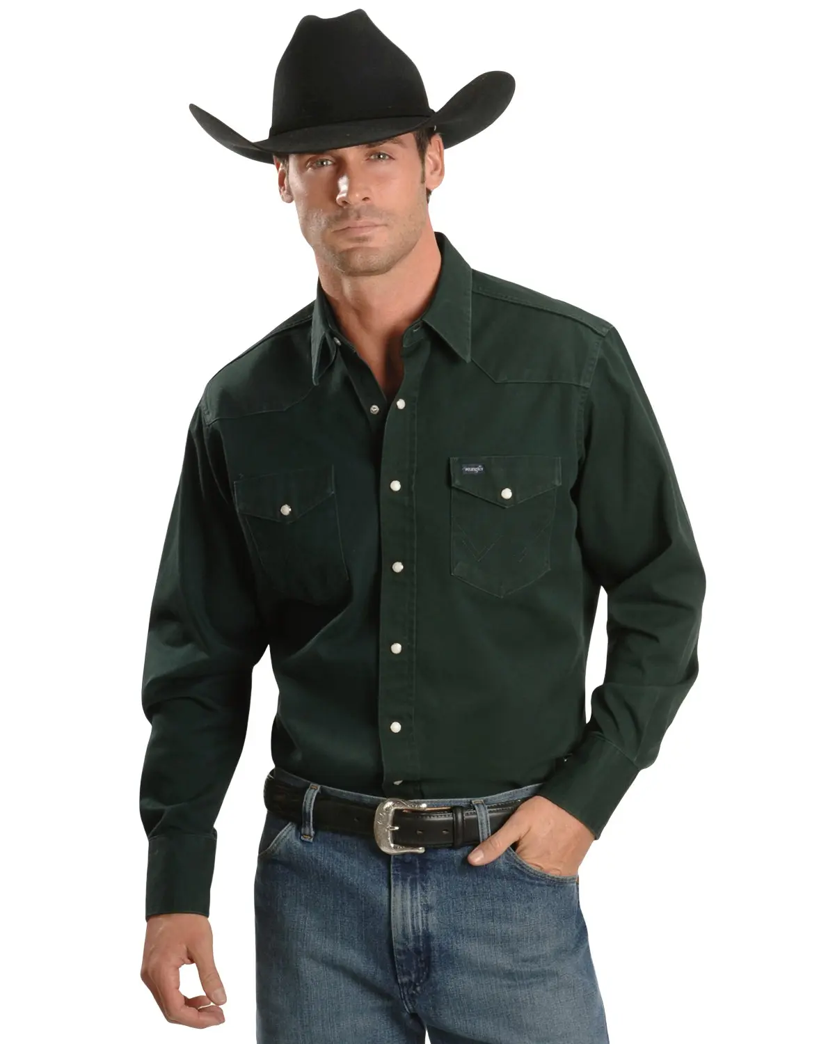 Wrangler Men's Men'S Solid Cowboy Cut Firm Finish Long Sleeve Work Shirt - Ms71519