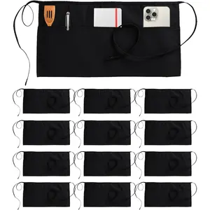 12 Pack Server Aprons with 3 Pockets, Waiter and Waitress Waist Short Aprons with Pockets for Women and Men