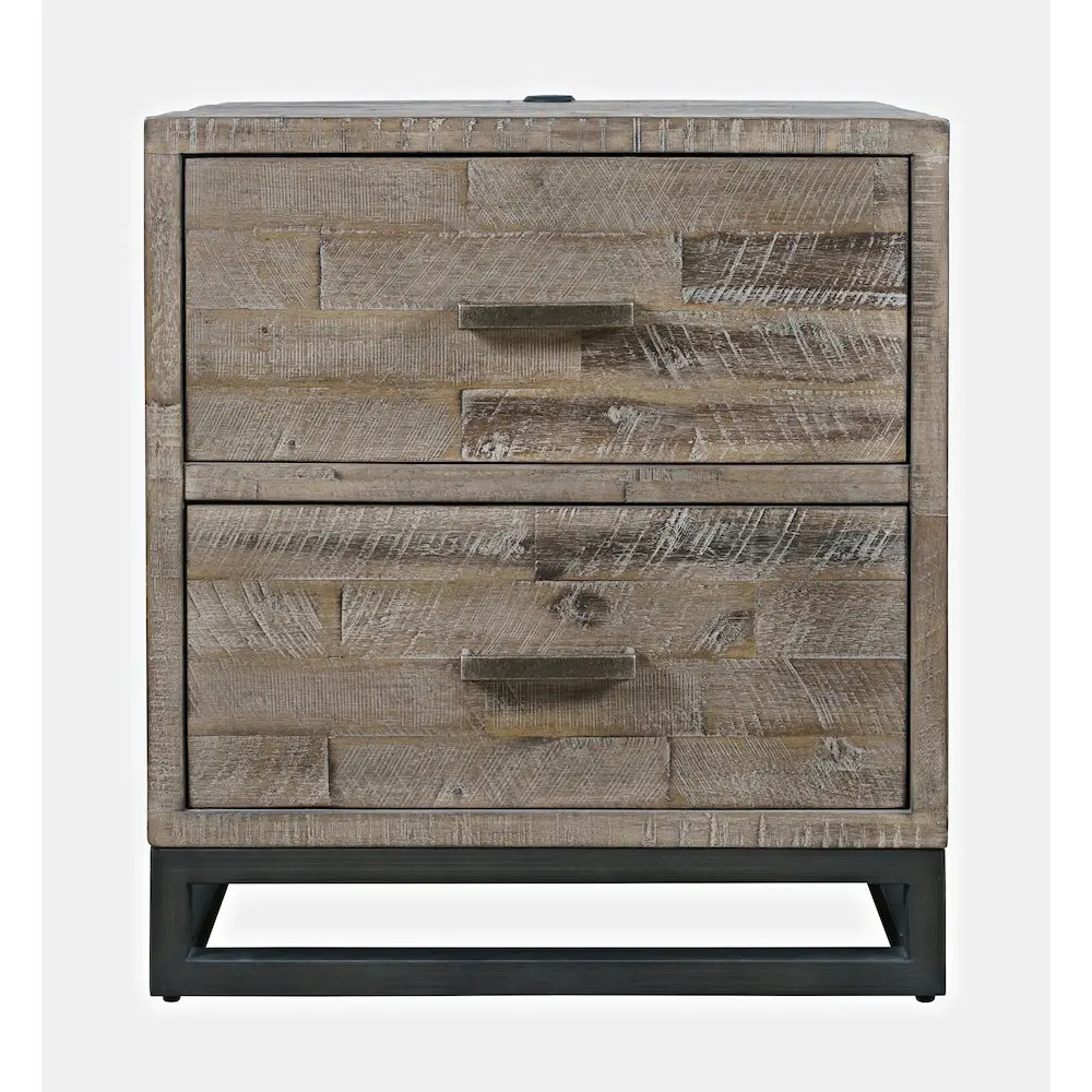 25" Distressed Solid Wood Nightstand, Modern Coastal Indoor Furniture with USB Charging, Contemporary Modern Bedroom Piece, 2 Drawers & Sturdy Base