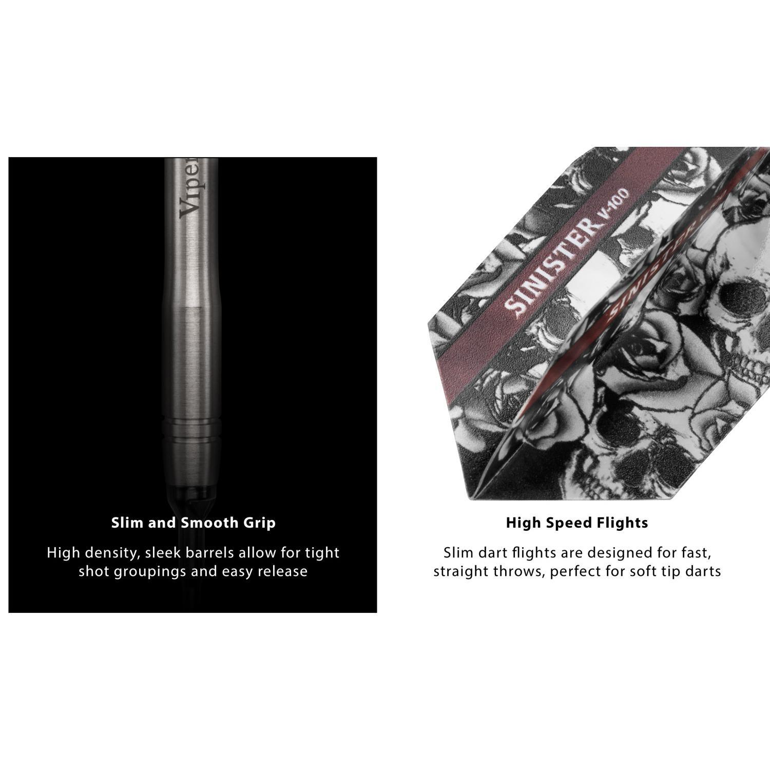 Viper Sinister Darts 95% Tungsten Soft Tip Darts Grooved Barrel 18 Grams
